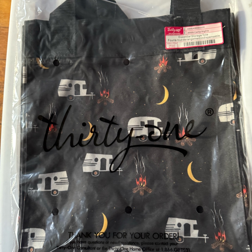 Thirty-One Black Camping Tote with Moon and Campfire